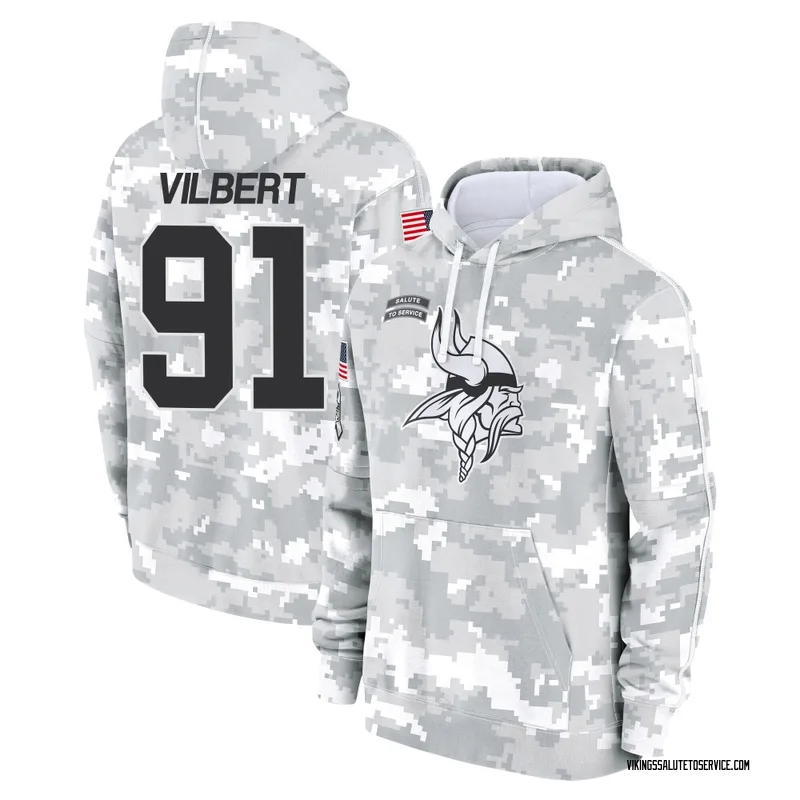 Youth Smith Vilbert Minnesota Vikings Camo Arctic 2024 Salute to Service Club Fleece Pullover Hoodie