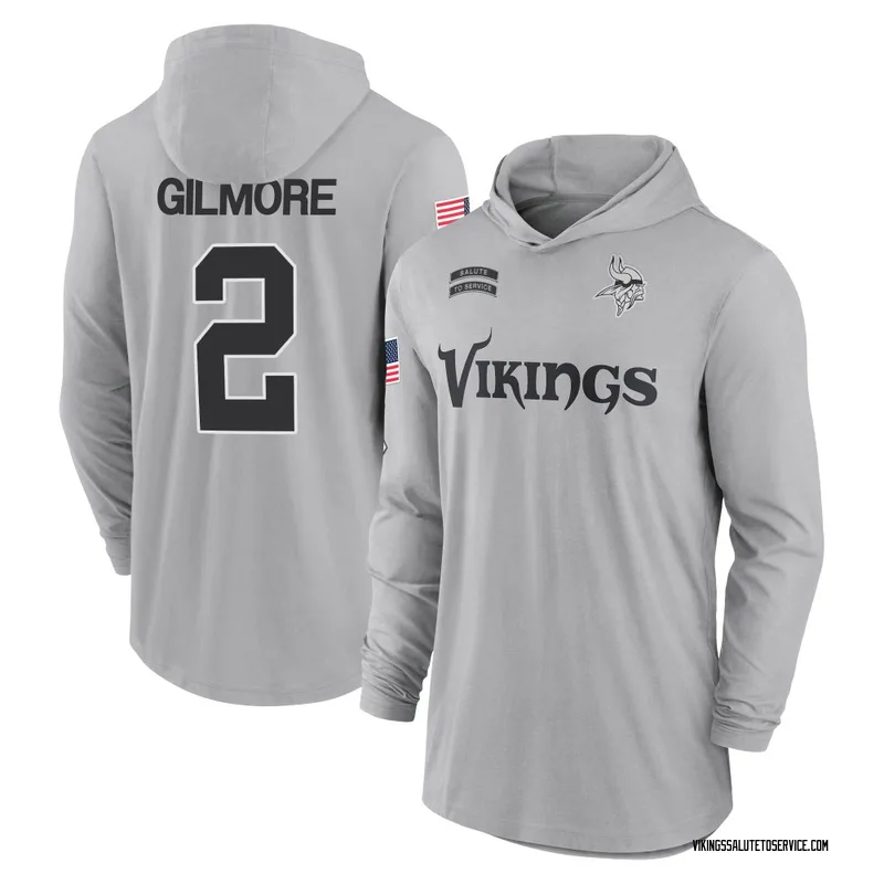 Youth Stephon Gilmore Minnesota Vikings Gray 2024 Salute to Service Lightweight Performance Long Sleeve Hooded T-Shirt