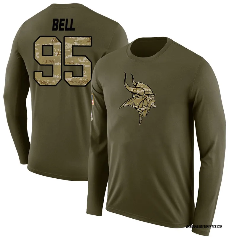 Youth Travis Bell Minnesota Vikings Legend Olive Salute to Service Sideline Long Sleeve T-Shirt