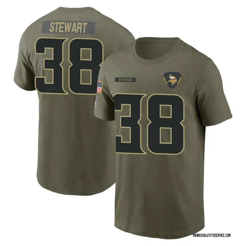 Youth Tre Stewart Minnesota Vikings Olive 2025 Salute to Service Name & Number T-Shirt