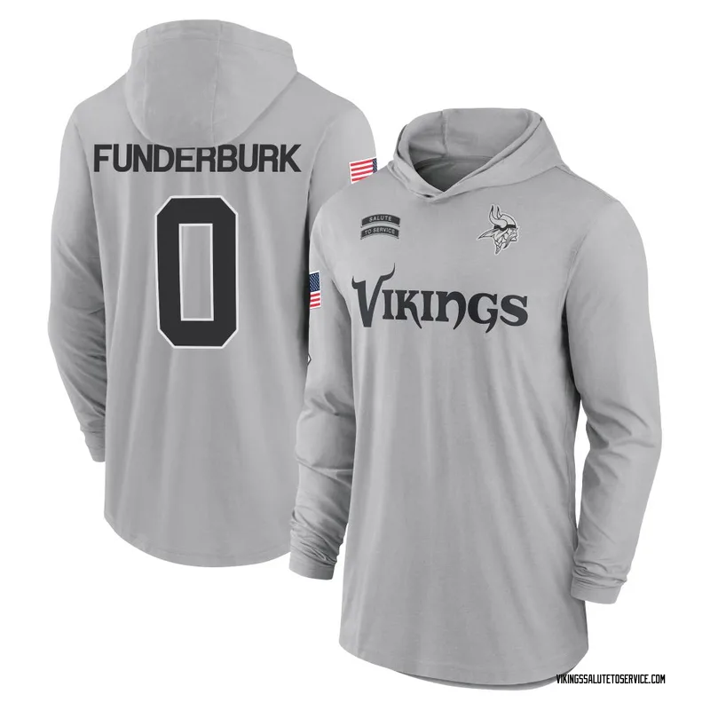Youth Tyrek Funderburk Minnesota Vikings Gray 2024 Salute to Service Lightweight Performance Long Sleeve Hooded T-Shirt