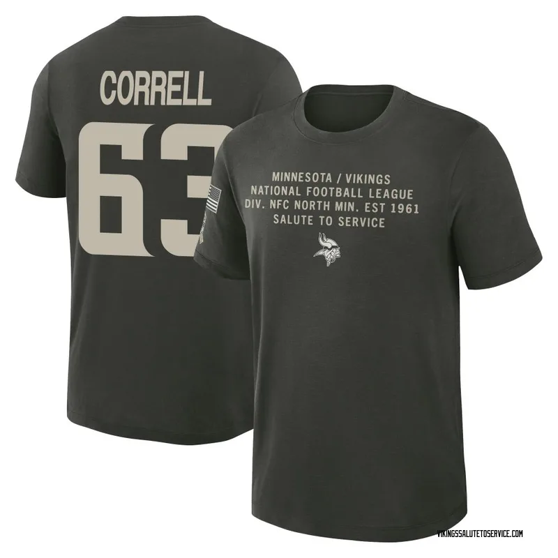 Youth Zeke Correll Minnesota Vikings Green Dark/ 2025 Salute to Service Sideline Slub T-Shirt