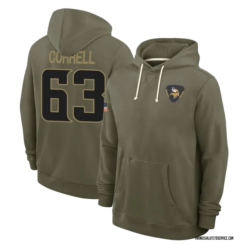 Youth Zeke Correll Minnesota Vikings Olive 2025 Salute to Service Hoodie